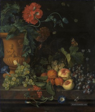 Klassisches Stillleben Werke - Terracotta Vase mit Blumen und Früchten Jan van Huysum Klassisch Stillleben